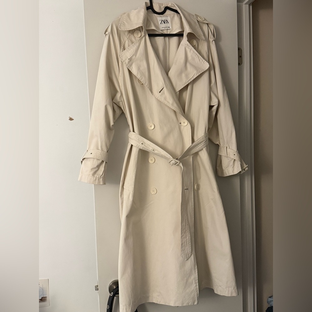 Zara Cream Double-Breasted Trench Coat